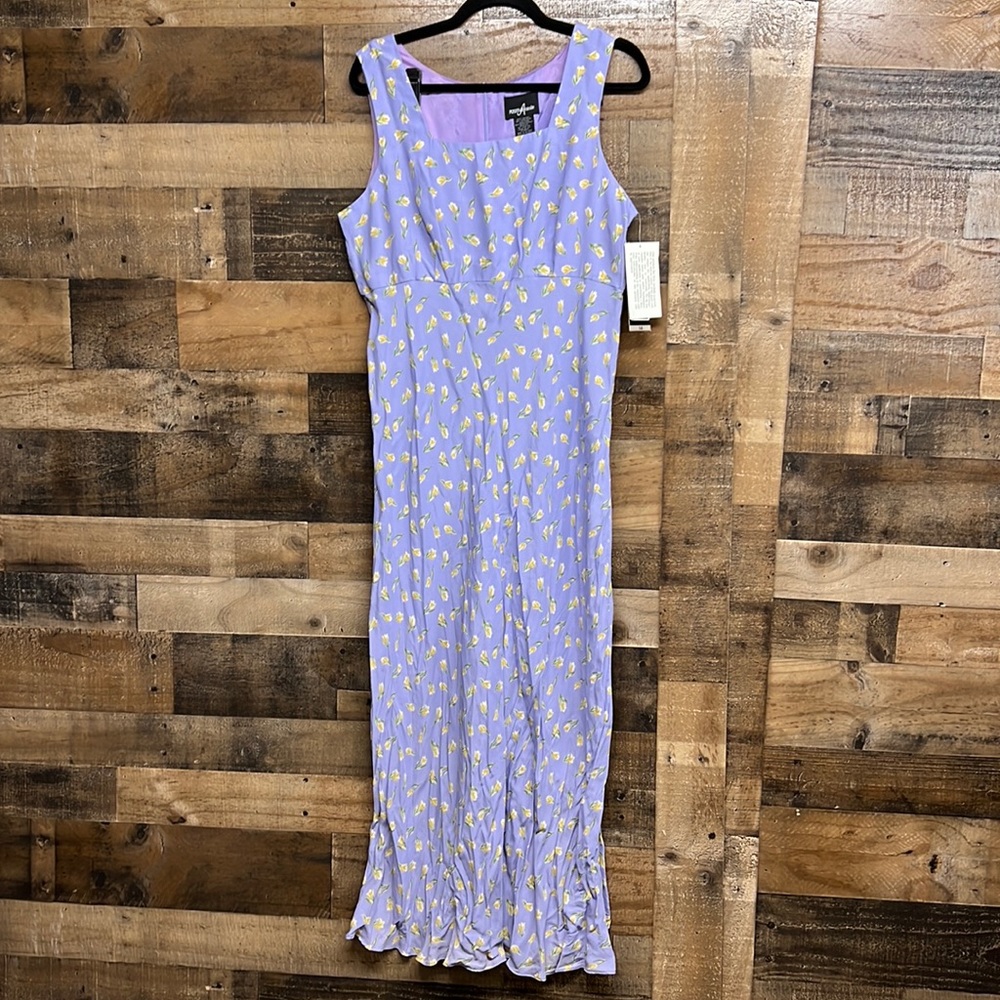 NWT Positive Attitude Purple‎ & Yellow Flowers Midi Sleeveless Dress Women's 14